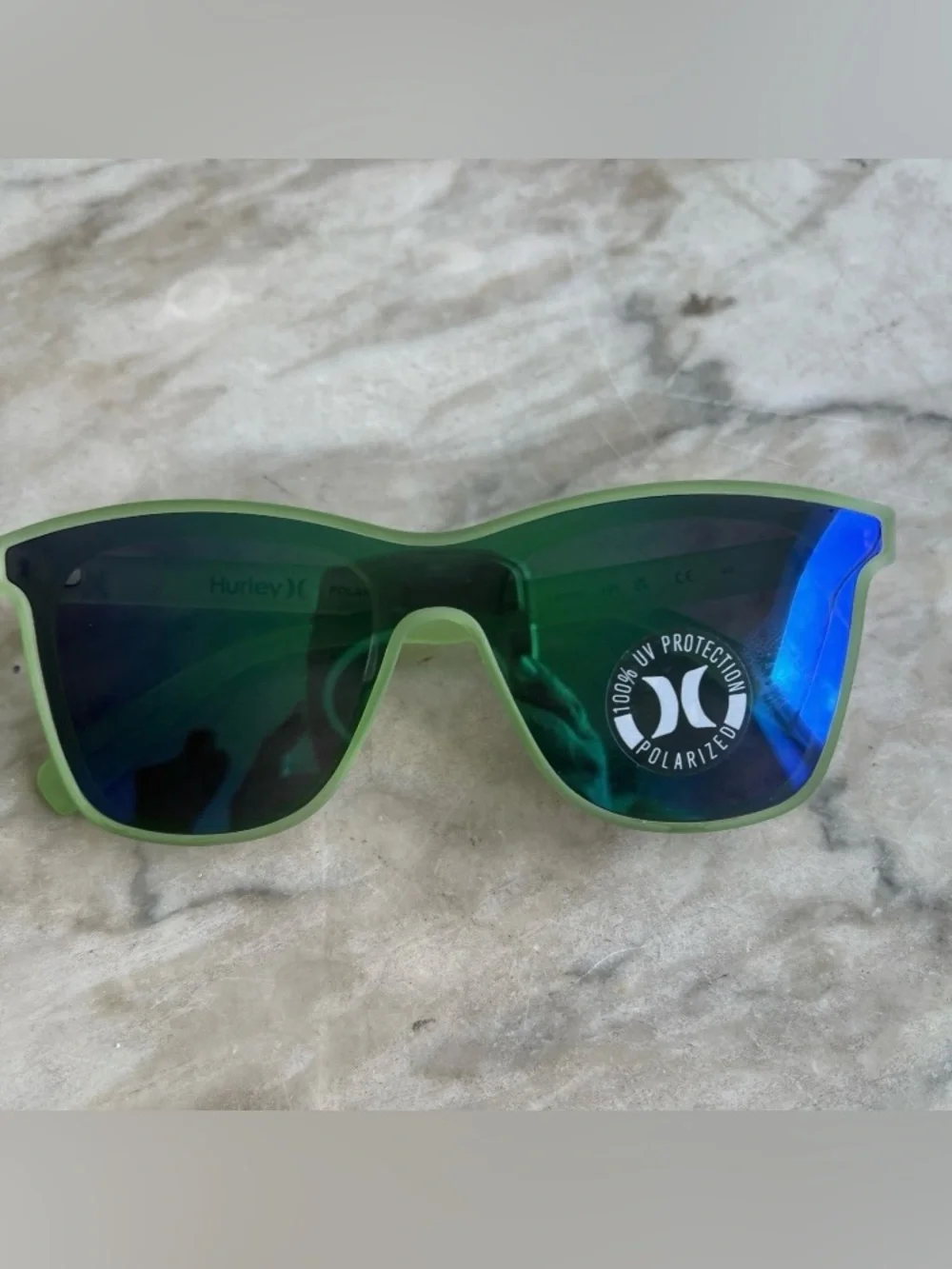 NWT Hurley Lime Matte Green Polarized Blue-Green Mirrored Sunglasses 10410P 330